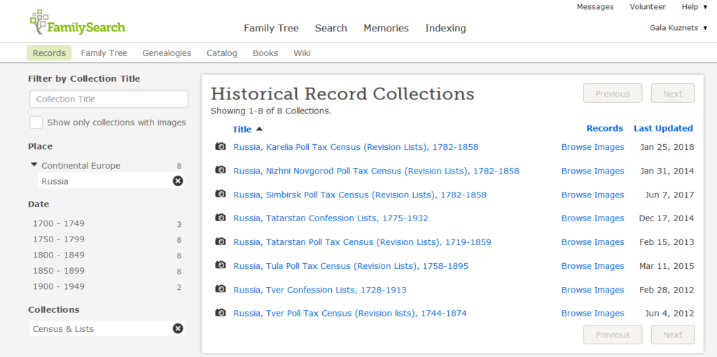 Familysearch. Revision list.